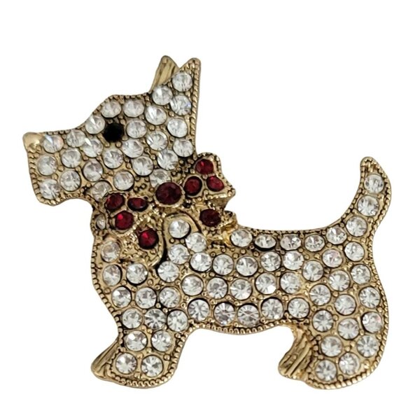 Monet Gold Tone Rhinestone Schnauzer Scottie Dog Brooch Pin, Signed K02 - Picture 8 of 8